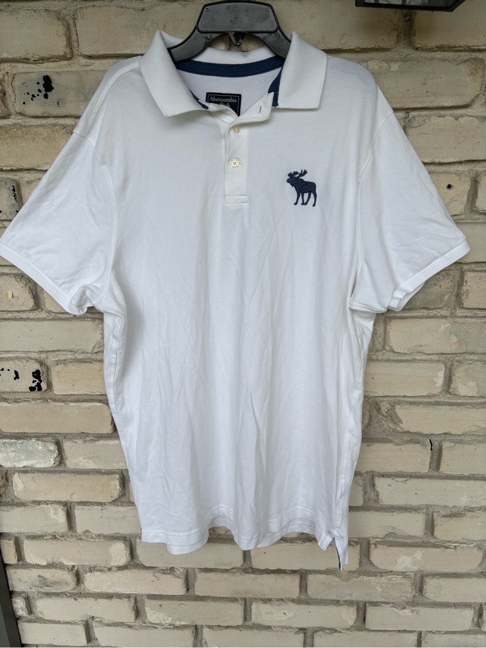Abercrombie & Fitch White Polo with Navy Moose Logo